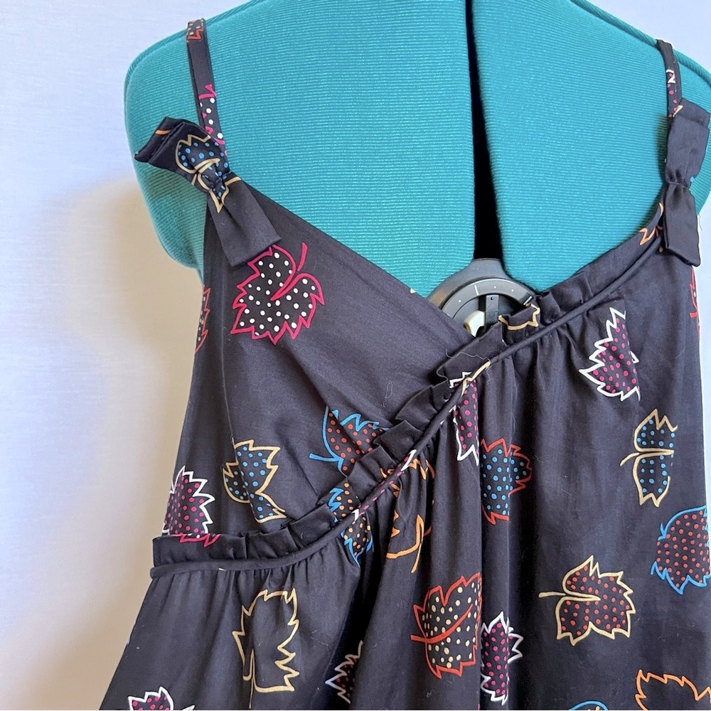 Marc By Marc Jacobs Black Cotton Bubble Dress with Multicolor Leaf Design - Picture 5 of 15
